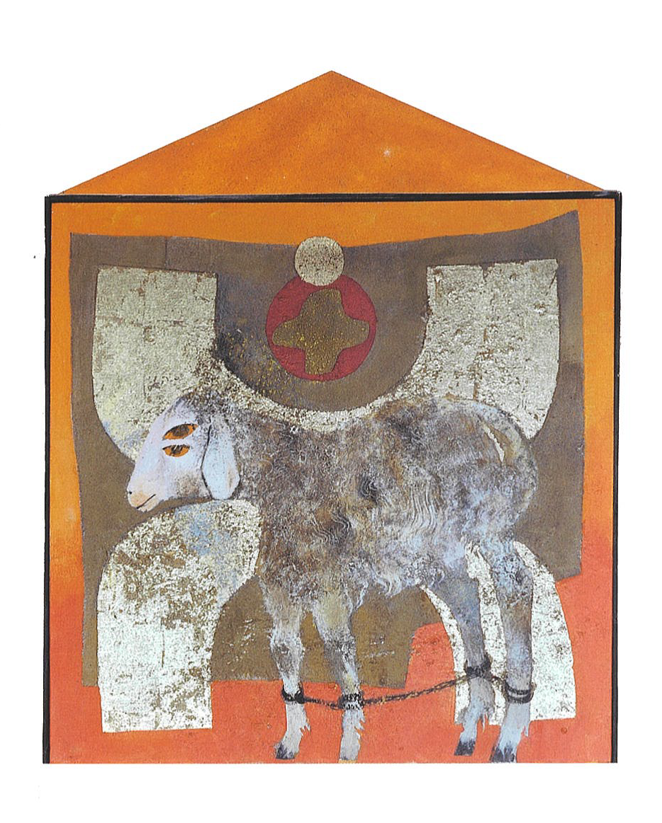 Arcabas représente un agneau entravé.