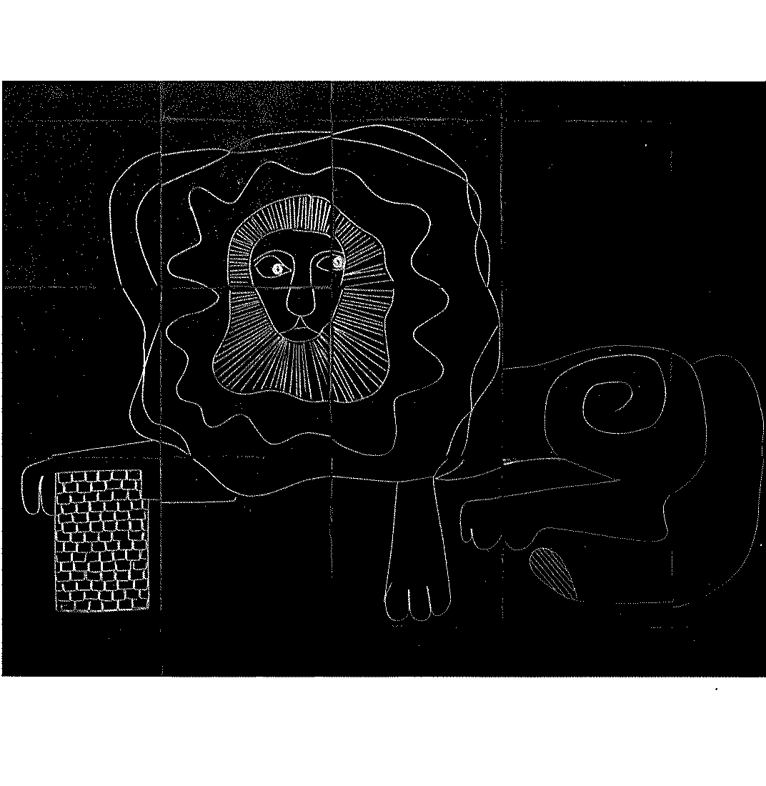 Arcabas représente un lion avec du laiton noyé dans du granito noir