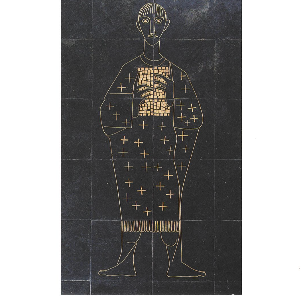 Arcabas représente un homme avec du laiton noyé dans du granito noir
