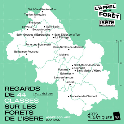 carte de l'Isère avec le positionnement des écoles ayant participé au projet