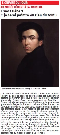 copie de l'article du Dauphiné libéré sur un auto portrait d'Hébert © Dauphiné Libéré