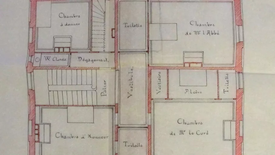 Ancienne cure de Virieu,, plan premier étage, vers 1892 © Archives départementales
