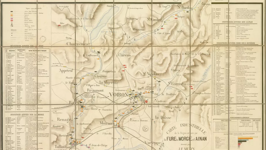 Carte industrielle de la région arrosée par La Fure, La Morge et l’Ainan, J.F. Muzy © Archives Départementales de l'Isère