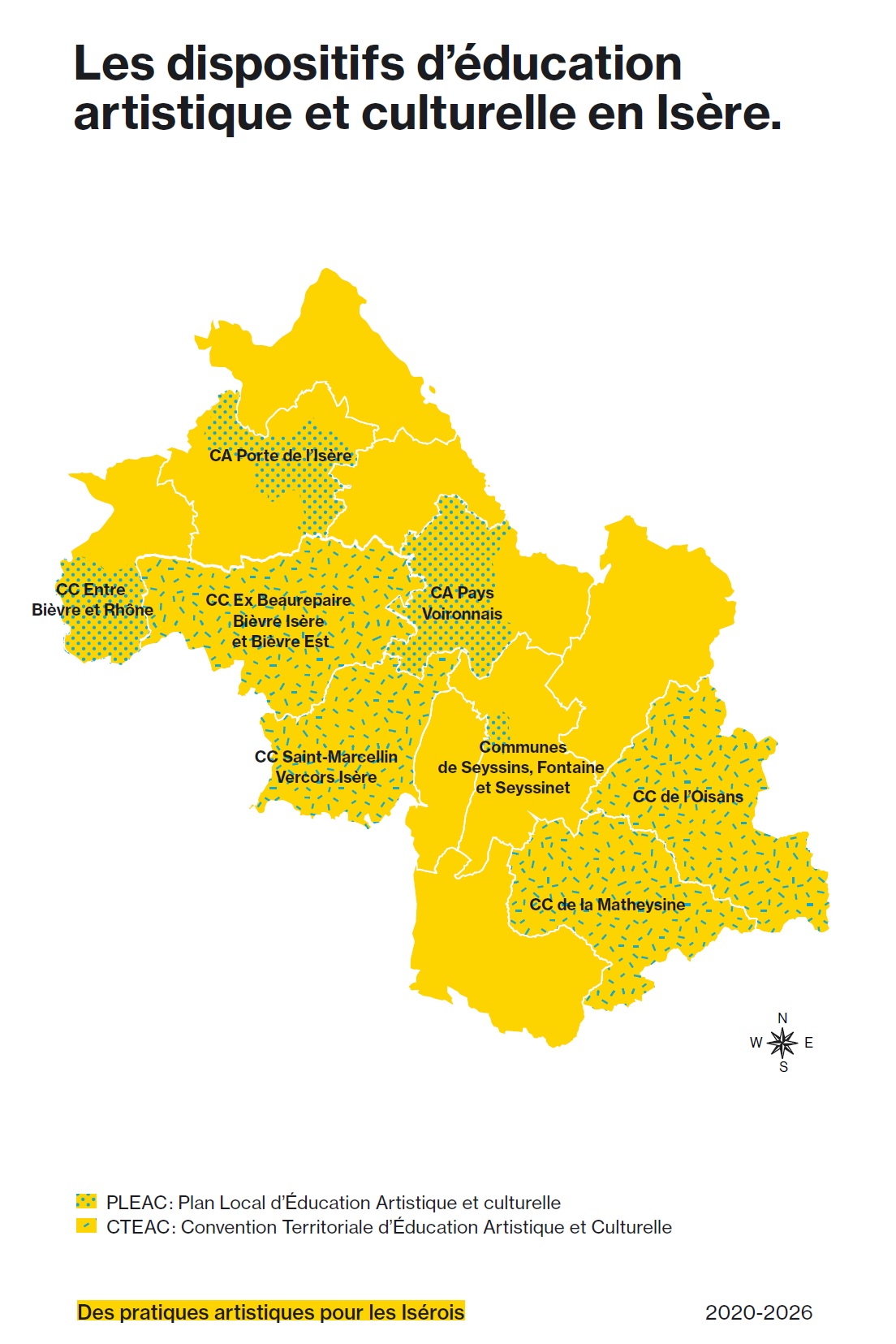 Carte des conventions partenariales d'éducation artistique et culturelle en Isère