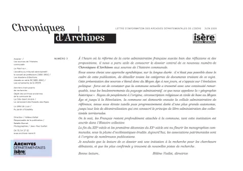 Chroniques d'Archives N°3 Couverture de Chroniques d'Archives N°3