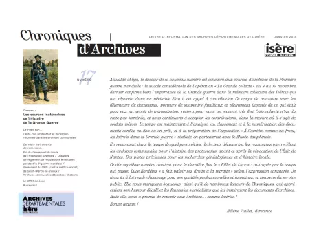 Chroniques d'Archives N°17 Couverture de Chroniques d'Archives N°17