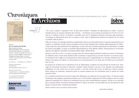 Chroniques d'Archives N°31 Couverture de Chroniques d'Archives N°31