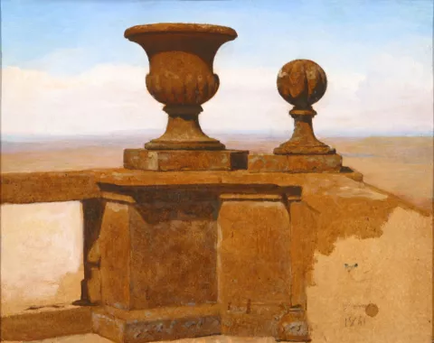 Vase et boule sur un garde-corps de terrasse, 1841