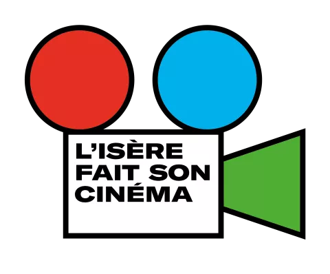 une camera ancienne schématisée portant le titre "L'Isère fait son cinéma"