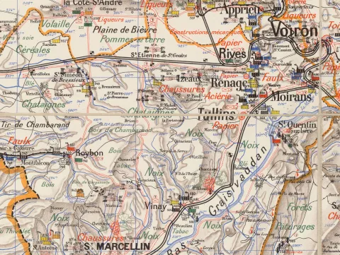 Extrait de la carte du Département de l’Isère industriel, agricole et pittoresque, J.F. Muzy, 1897 © Source gallica.bnf.fr