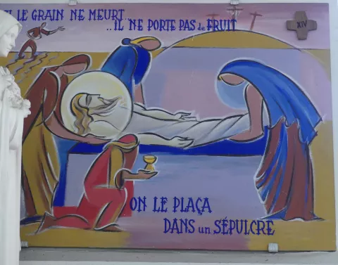 Apprieu, église Saint-Pierre, René-Maria Burlet 1976 - Station 14 - Jésus est déposé dans le sépulcre © Patrimoine culturel - CD38