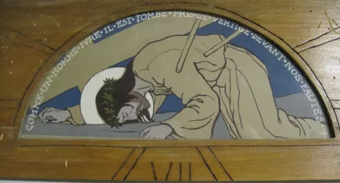 Jarrie, ancienne église Jésus Ouvrier,  Luc Barbier 1936. Station 7 - Jésus tombe pour la deuxième fois © Patrimoine culturel - CD38