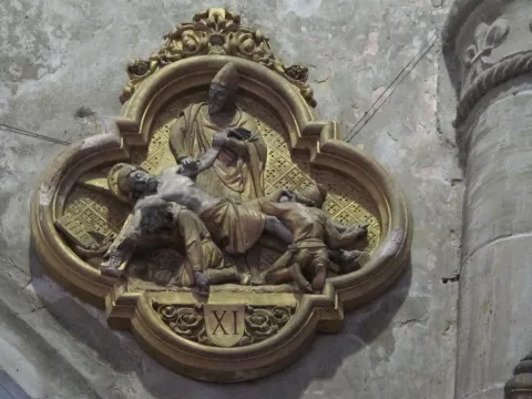 Saint-Geoire en Valdaine, église Saint-Georges, Laurent Bouvier, terre cuite, 1901. Station 11 - Jésus est cloué sur la croix © Patrimoine culturel - CD38