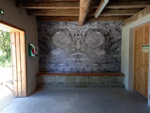 Oeuvre monumentale de Philippe Baudelocque sur un grand mur