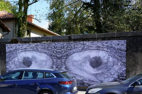 Oeuvre monumentale de Philippe Baudelocque sur un grand mur