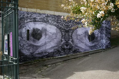 Oeuvre monumentale de Philippe Baudelocque sur un grand mur