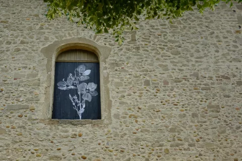 Oeuvre de Philippe Baudelocque sur une fenêtre