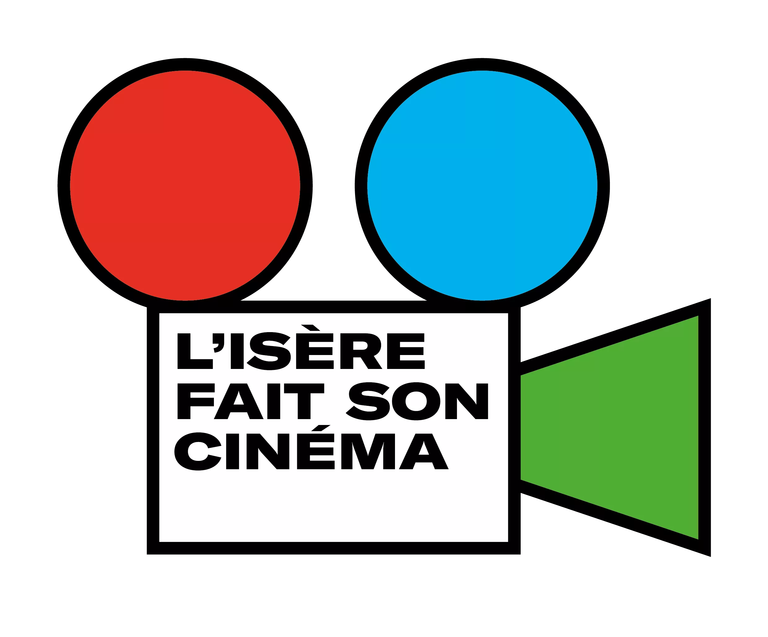 une camera ancienne schématisée portant le titre "L'Isère fait son cinéma"