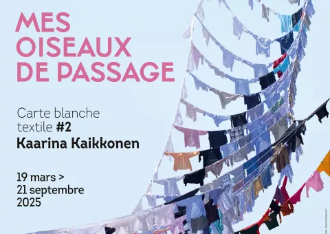 Affiche de Mes oiseaux de passage, carte blanche textile à Kaarina Kaikkonen au musée archéologique Saint-Laurent