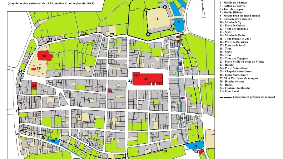 Plan de la ville neuve de La Côte-Saint-André au Moyen Âge