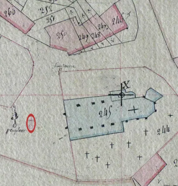 Zoom sur l'église, cadastre ancien (1818), Saint-Geoire-en-Valdaine © Patrimoine culturel