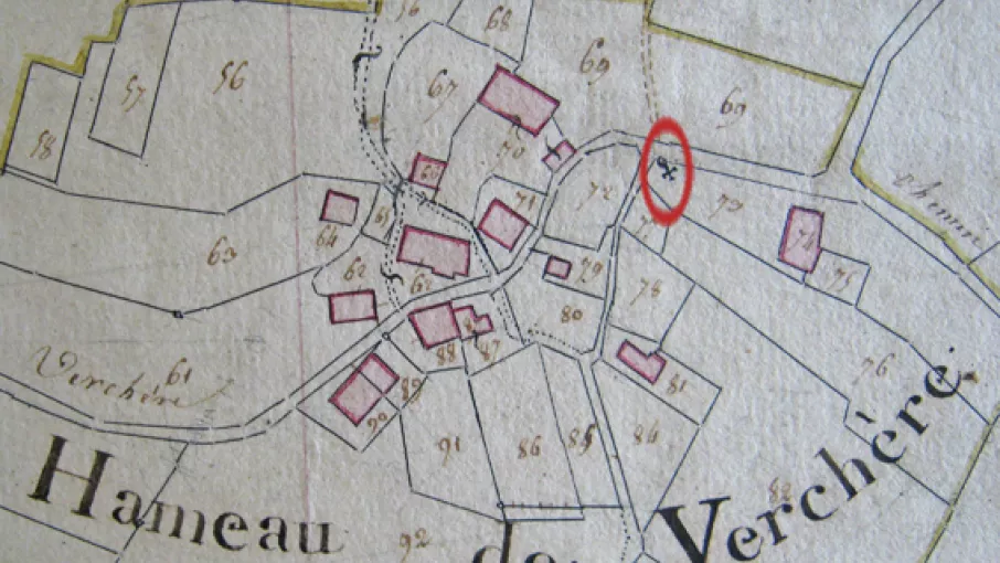 Zoom sur le hameau de Verchère, cadastre ancien (1818), Voissant © Patrimoine culturel