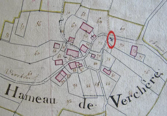 Zoom sur le hameau de Verchère, cadastre ancien (1818), Voissant © Patrimoine culturel