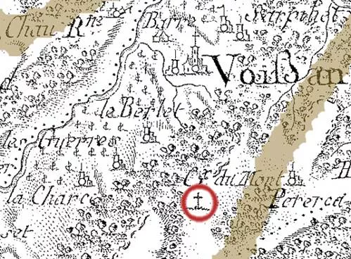 Croix du Mont, Voissant, carte de Cassini, 1758 © Patrimoine Culturel