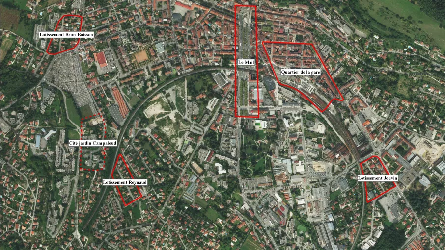 Voiron, vue aérienne, situation des quartiers présentés © SIG CAPV