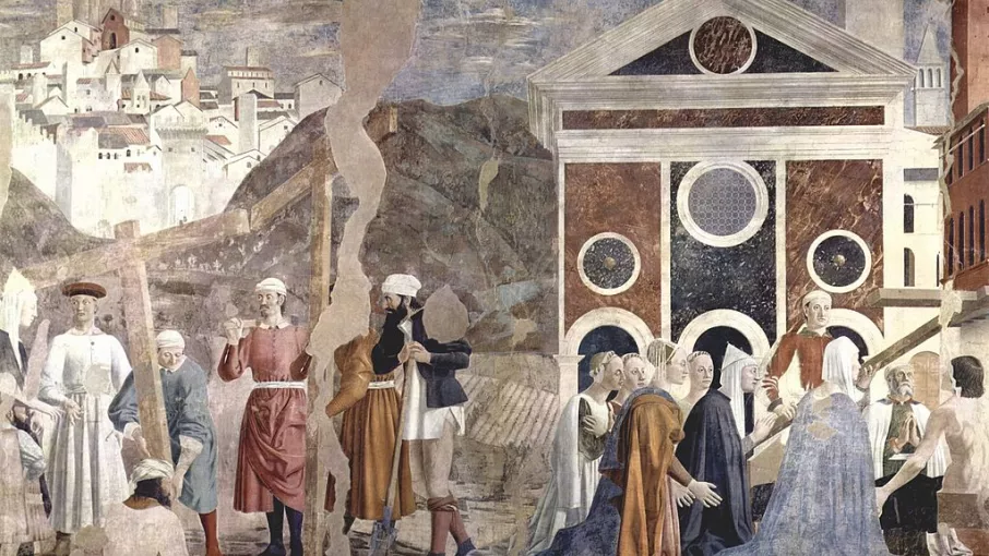 «Hélène et l’Invention de la Vraie Croix » / Cycle de la légende de la Sante Croce,  Chapelle Bacci, Basilique saint François, Arezzo.  Réalisées par Piero della Francesca entre 1452 et 1458 © Domaine Public