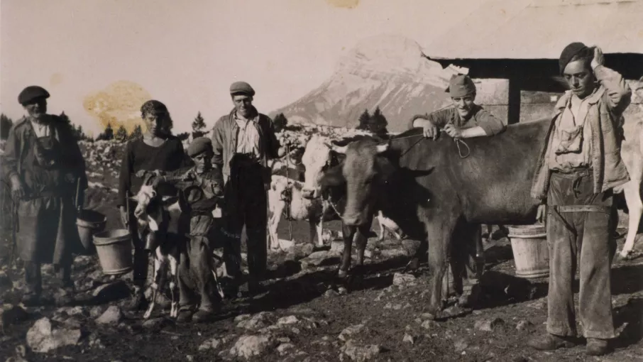 Les alpagistes à Pravouta en 1947 © M.Ferrier