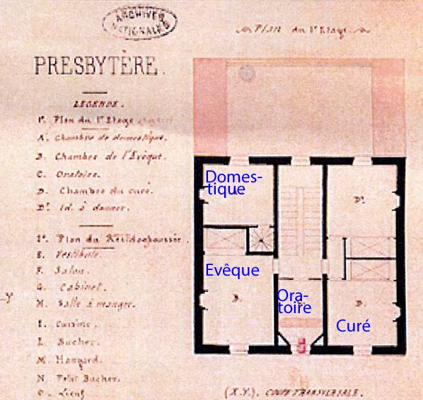 Extrait du plan-type de cure, 1er étage, par l’architecte diocésain de l’Hérault et du Gard, Henri Revoil, 1853 ( Archives Nationales) © Archives nationales