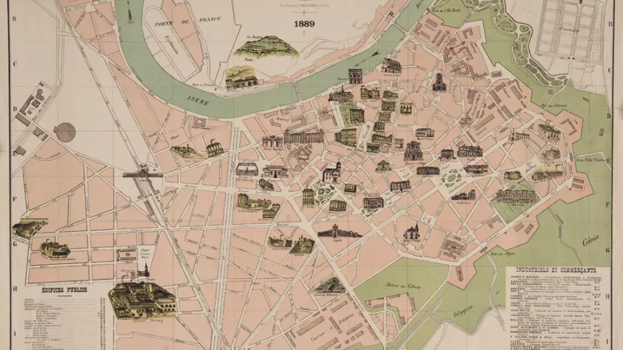 Nouveau plan de Grenoble : édifices publics, industriels et commerciaux, 1889 © Collection Musée Dauphinois