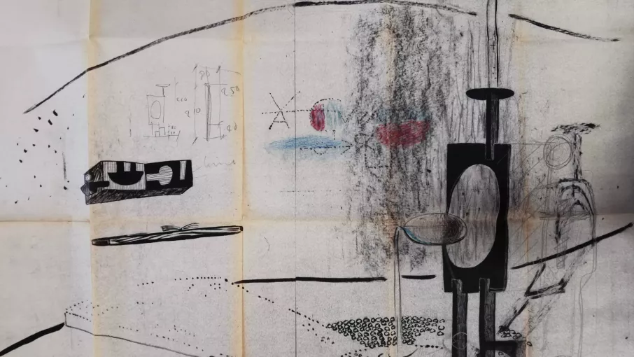 Croquis de Pierre Székély pour le baptistère, 1964. Fonds Maurice Blanc, Archives Départementales de l’Isère © Archives Départementales de l’Isère 