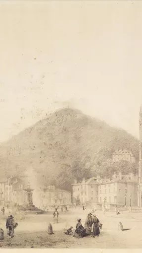 Vue depuis le cours Sénozan vers l’actuelle place de la République. Gravure, Victor Cassien. © Patrimoine culturel