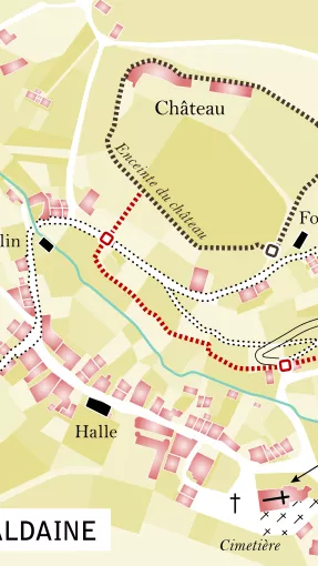 Saint-Geoire en Valdaine au Moyen Âge. Recherche A. Clavier et J.-P. Moyne (DAO E. Bournay). © Patrimoine culturel