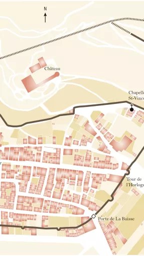 Voiron au Moyen Âge. DAO E. Bournay, recherche J.-P. Moyne © Patrimoine culturel