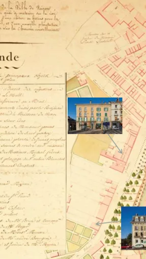 Extrait du plan de 1813. La maison Brun, et la maison de négociant Rambeaud, 16 et  22 cours Sénozan. © Patrimoine culturel