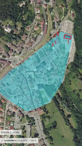 Situation  du bourg médiéval sur l’orthophoto actuelle © SIG - CA Pays Voironnais