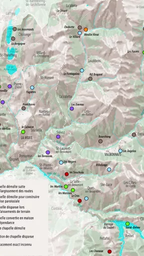 Carte des chapelles disparues, Matheysine © Patrimoine culturel - CD38